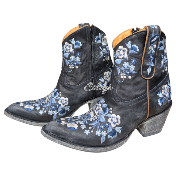 Old Gringo Sora Country Blue Floral Embroidered Leather Cowgirl Ankle Boot 7.5B - Picture 4 of 11